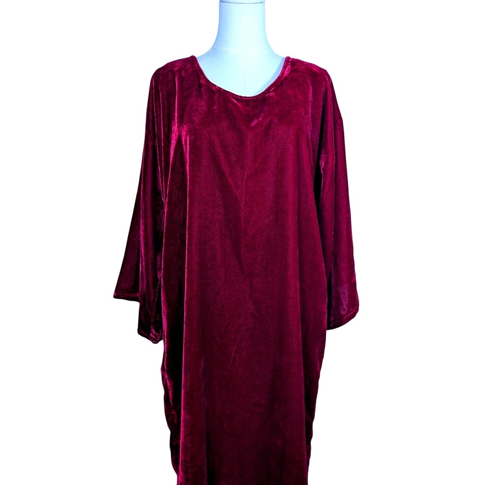 Vintage J. Peterman Crushed Velvet Maxi Caftan Kaftan Dress Wine Red‎ Large - Picture 10 of 10